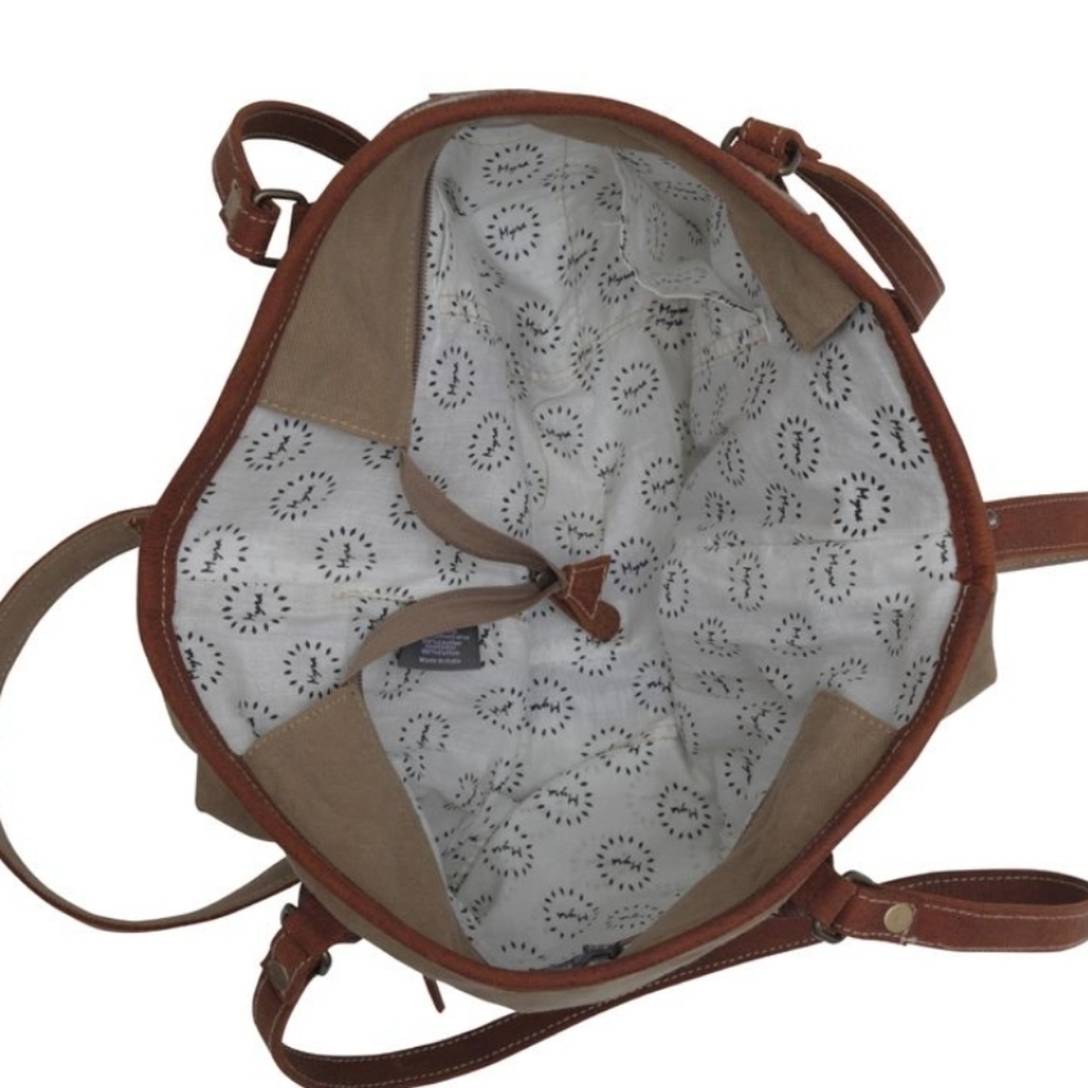 NWT Myra Bag Boho Leather & Canvas Tote Shoulder Bag - Picture 5 of 6